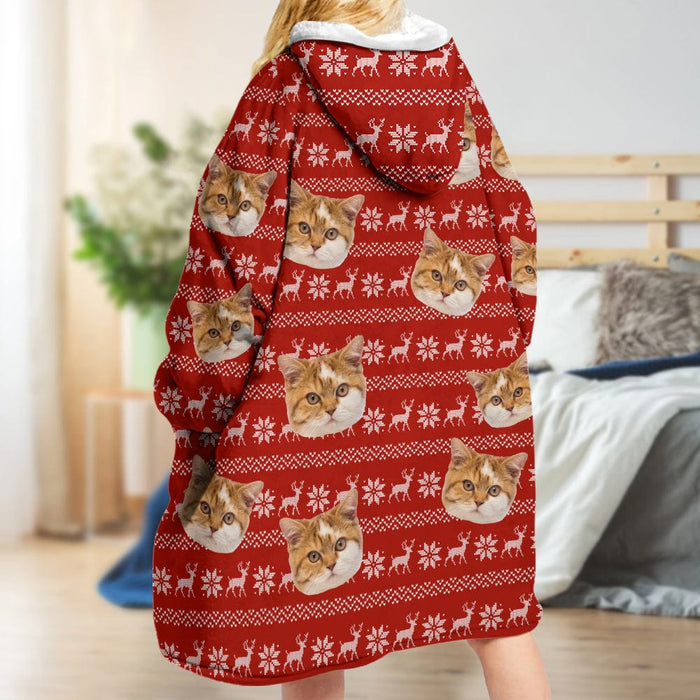 GeckoCustom Upload Cat Photo With Pattern Hoodie Blanket N304 889356