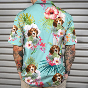 GeckoCustom Upload Dog Cat Photo With White Hibiscus Flower Hawaiian Shirt T368 889462