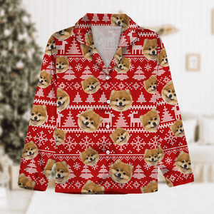 GeckoCustom Upload Dog Photo Christmas Matching Collared Pajamas N304 889868 For Kid / Only Shirt / 3XS
