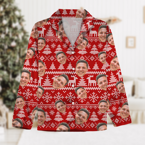 GeckoCustom Upload Human Face Photo Christmas Matching Collared Pajamas N304 889872