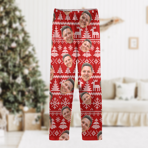 GeckoCustom Upload Human Face Photo Christmas Matching Collared Pajamas N304 889872 For Kid / Only Pants / 3XS