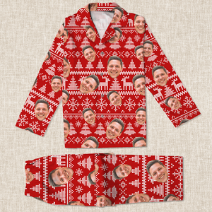 GeckoCustom Upload Human Face Photo Christmas Matching Collared Pajamas N304 889872 For Kid / Combo Shirt And Pants / 3XS