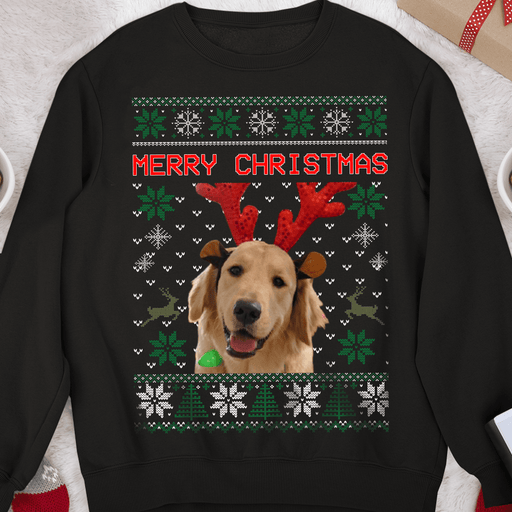 GeckoCustom Upload Photo Christmas Ugly Dog Cat Sweatshirt Hoodie 889819