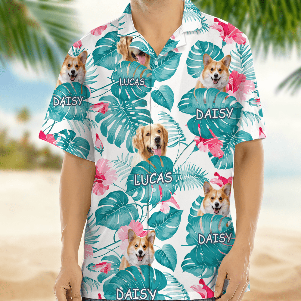 GeckoCustom Upload Photo Custom Name Dog Men's Hawaiian Shirt DM01 891085