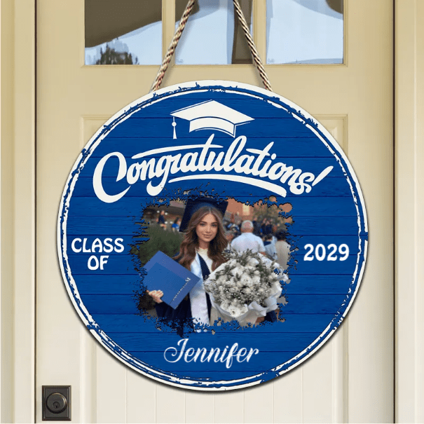 GeckoCustom Upload Photo Graduation Wooden Door Sign 892369
