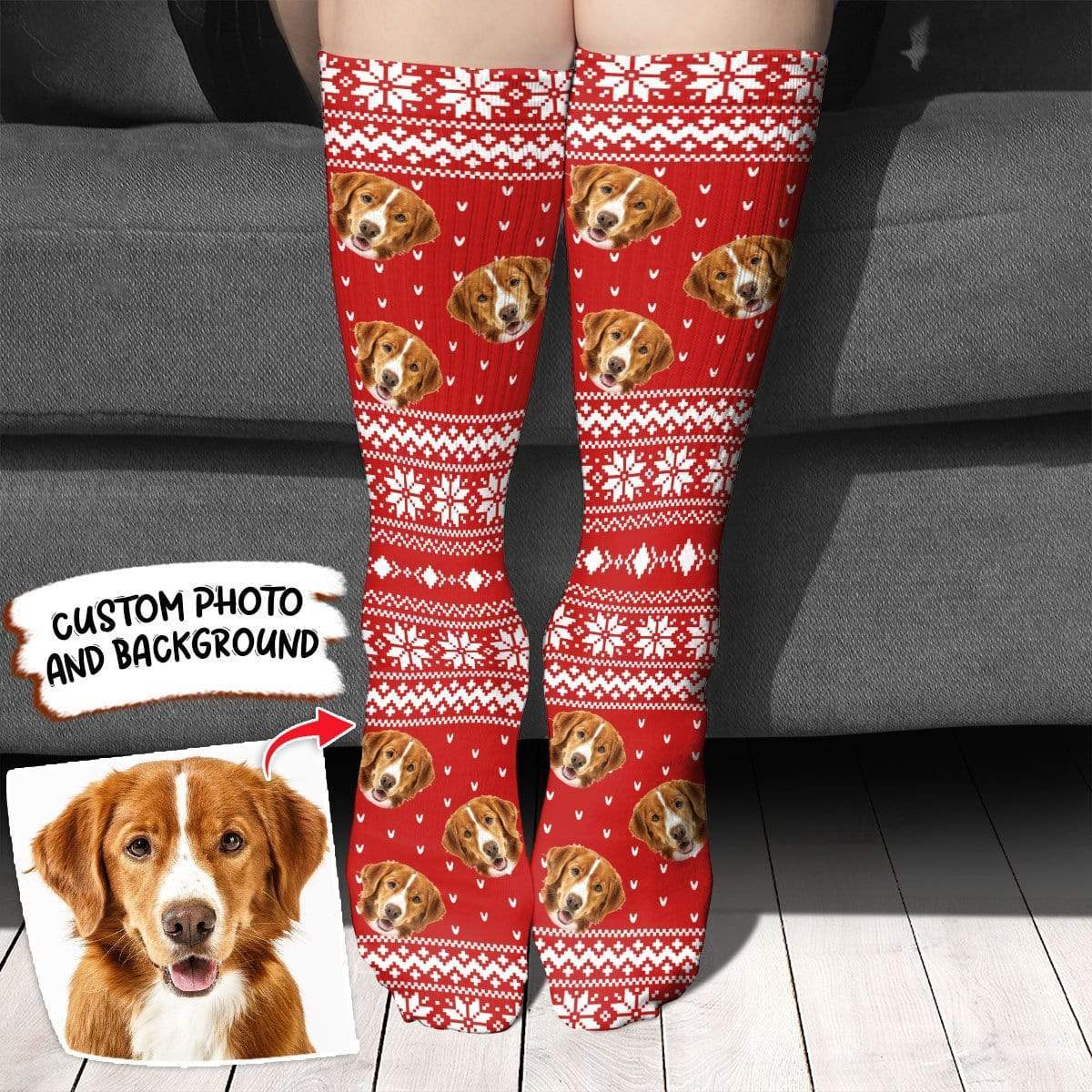 GeckoCustom Upload Photo Ugly Pattern Dog Cat Socks HN590 Pack 1