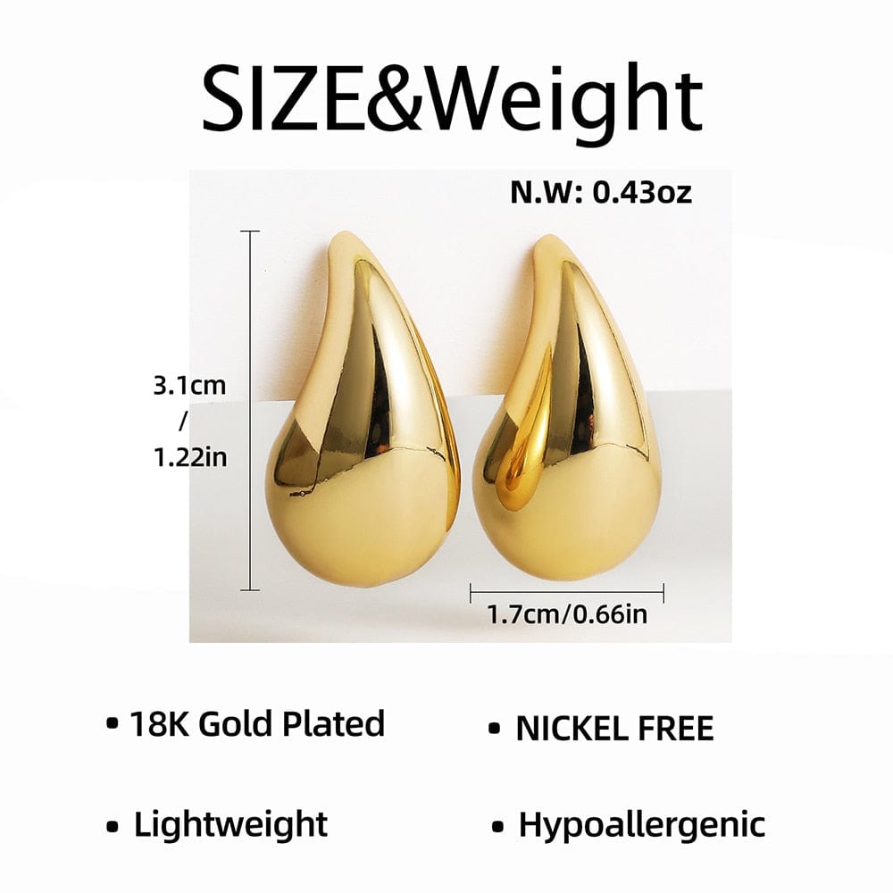 GeckoCustom Vintage Gold Plated Chunky Dome Drop Earrings for Women Glossy Stainless Steel Thick Teardrop Earrings Dupes Lightweight Hoops
