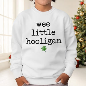 GeckoCustom Wee Little Hooligan St Patrick's Day Kid Size Shirt HO82 893408 Youth Crewneck Sweatshirt / S-White / YXS