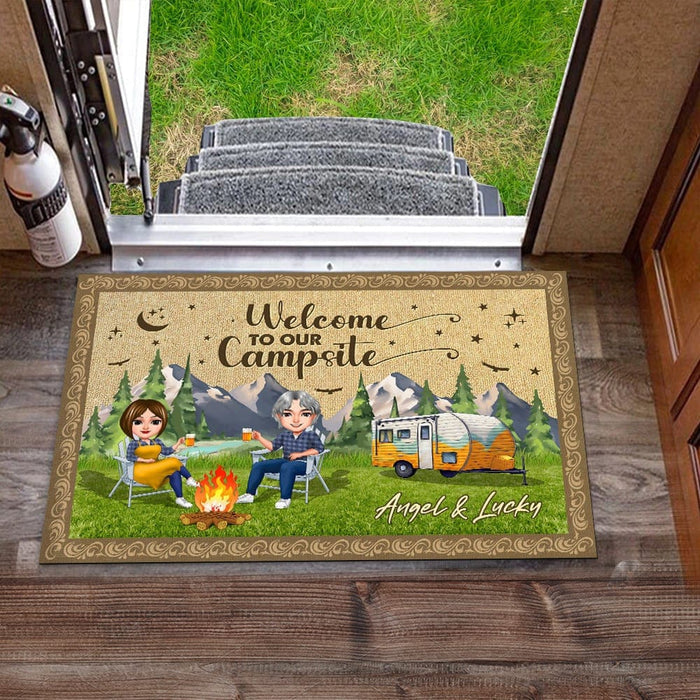 GeckoCustom Welcome To Our Campsite Chibi Couple Camping Doormat K228 888235