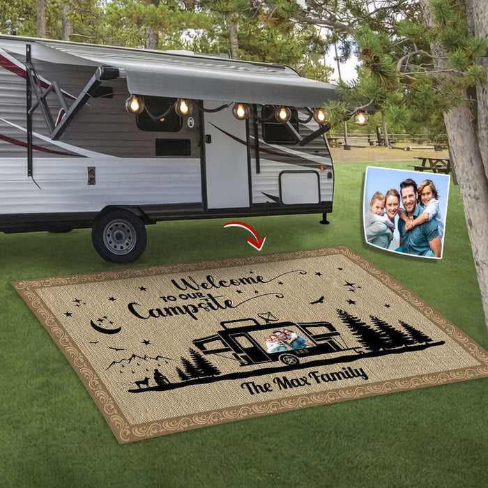GeckoCustom Welcome To Our Campsite Upload Photo, Camping Patio Mat K228 888373