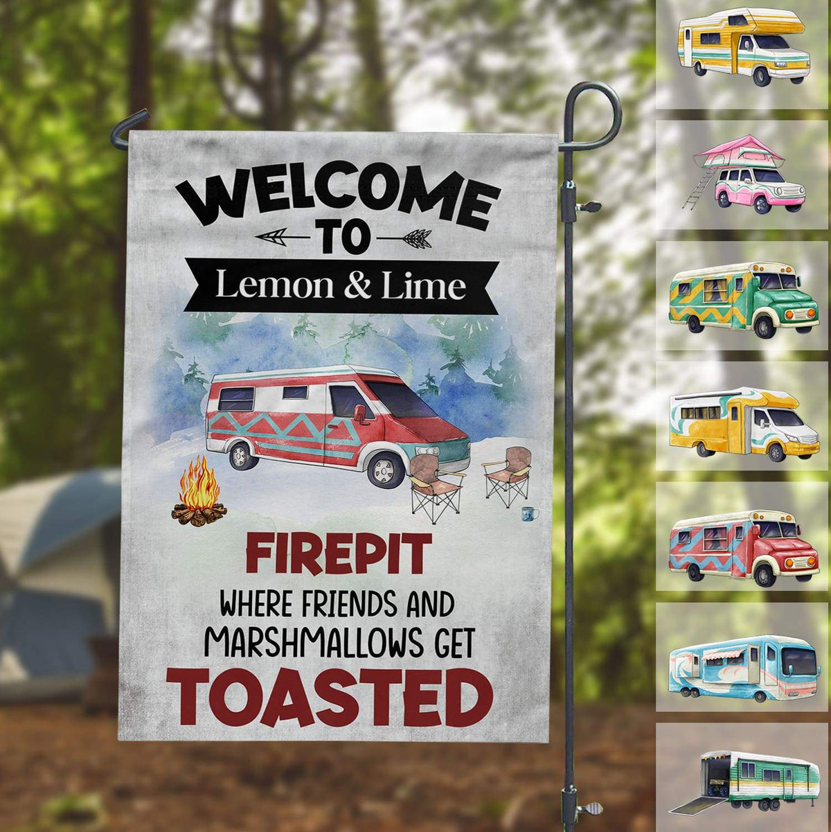 GeckoCustom Welcome To Our Firefit Estate Camping Garden Flag, Camping Gift HN590