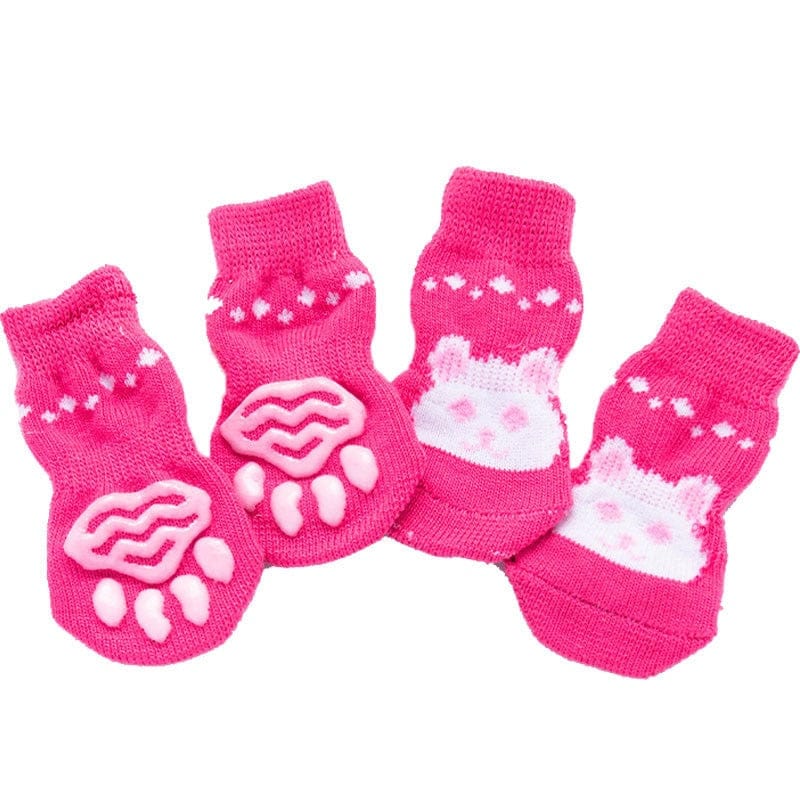 GeckoCustom Winter Warm Dog Socks Cute Cartoon Anti Slip Skid Pet Shoes Socks 4Pcs Soft Breathable Paw Protector for Small Puppy Cat Dogs 30 / S