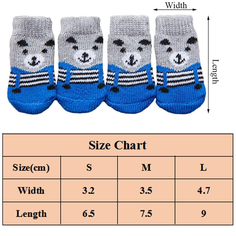 GeckoCustom Winter Warm Dog Socks Cute Cartoon Anti Slip Skid Pet Shoes Socks 4Pcs Soft Breathable Paw Protector for Small Puppy Cat Dogs