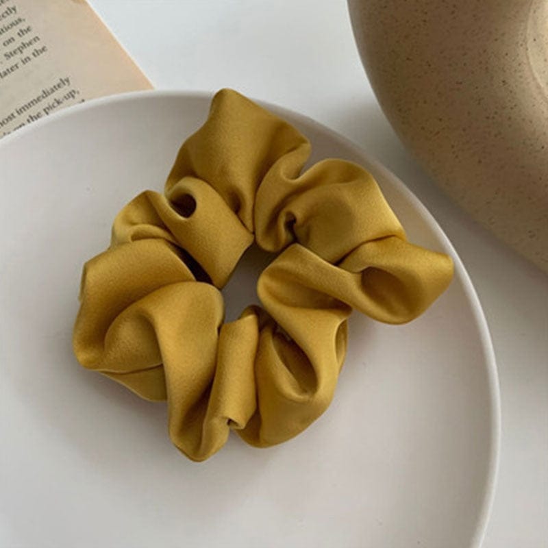 GeckoCustom Women Silk Scrunchie Elastic Handmade Multicolor Hair Band Ponytail Holder Headband Hair Accessories 1PC Satin Silk Solid Color Yellow