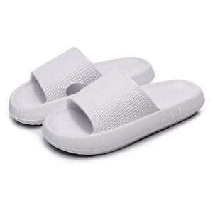 GeckoCustom Women Thick Platform Cloud Slippers Summer Beach Eva Soft Sole Slide Sandals Leisure Men Ladies Indoor Bathroom Anti-slip Shoes white / 36-37(240mm)