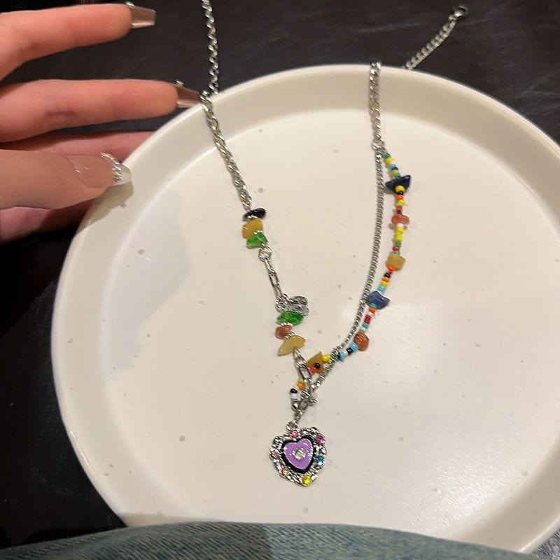 GeckoCustom Y2K Accessories Fashion Peach Heart Water Drop Pendant Necklace Pink Crystal Egirl Sweet Cool Clavicle Chain Aesthetic Jewelry 18