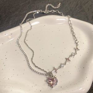 GeckoCustom Y2K Accessories Fashion Peach Heart Water Drop Pendant Necklace Pink Crystal Egirl Sweet Cool Clavicle Chain Aesthetic Jewelry 26