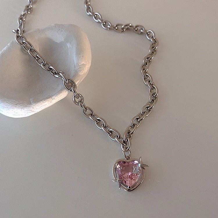 GeckoCustom Y2K Accessories Fashion Peach Heart Water Drop Pendant Necklace Pink Crystal Egirl Sweet Cool Clavicle Chain Aesthetic Jewelry