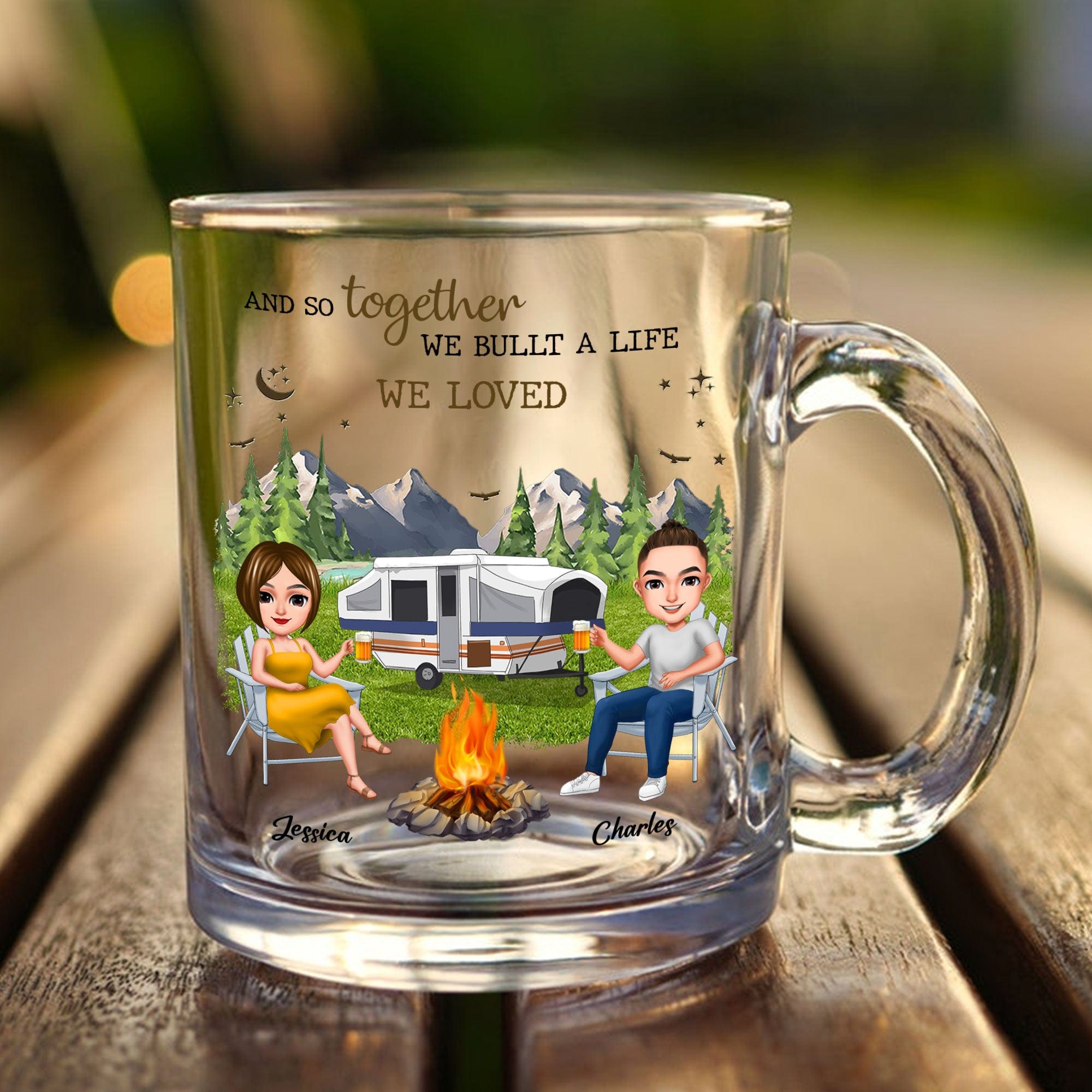 GeckoCustom You & Me We Got This Camping Campfire Glass Mug Personalized Gift HO82 891122 11oz