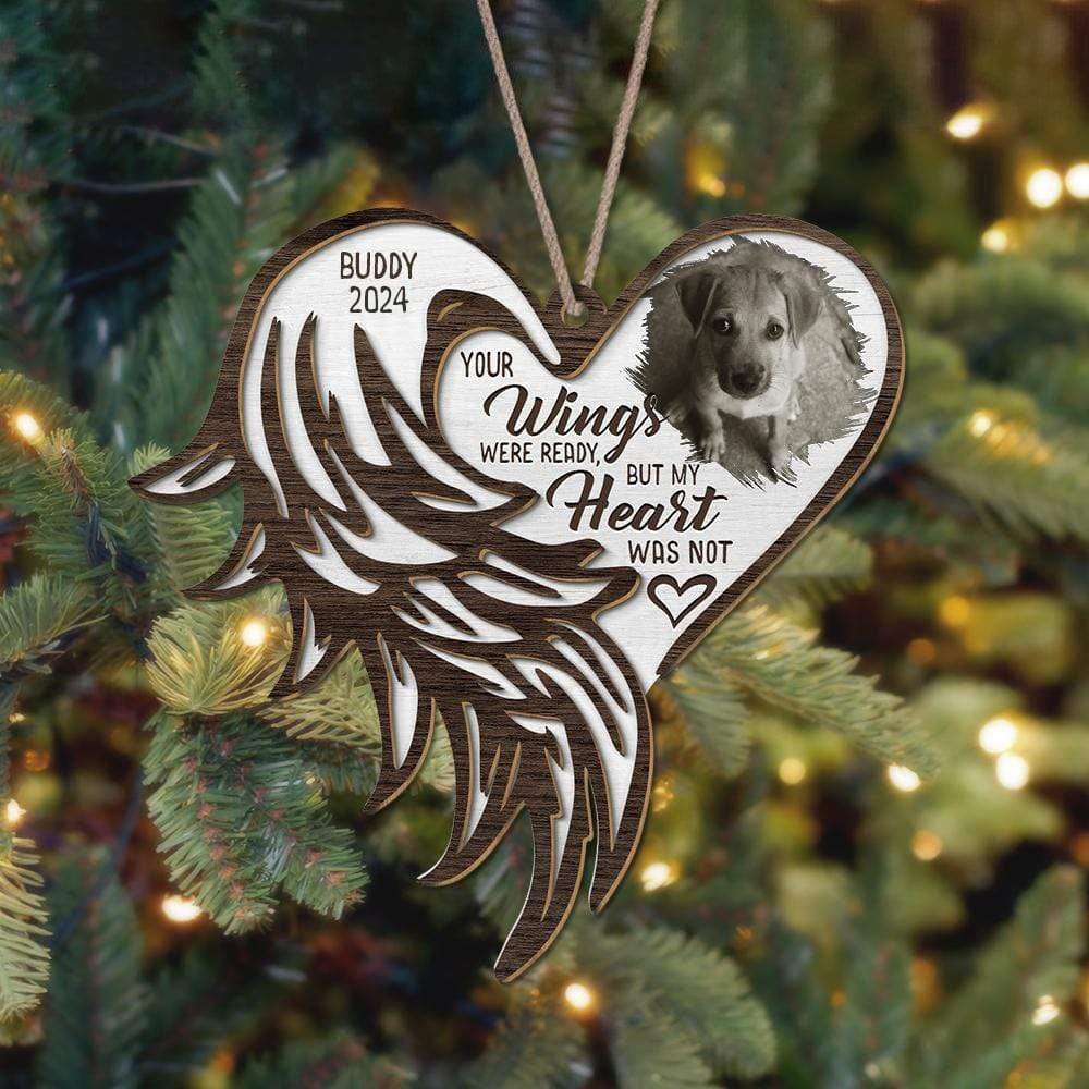 GeckoCustom Your Wings Were Ready But My Heart Was Not Dog Cat Layered Wood Ornament HN590 4×4 inches