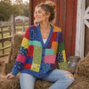 Holly Colorful Patchwork Memorial Country Christmas V-neck Cardigan LM32 670229
