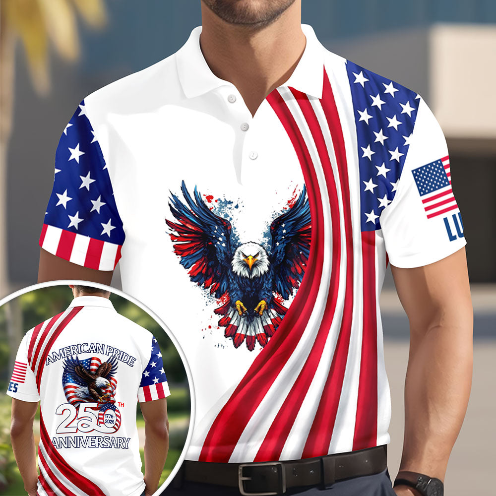 Custom Name American Pride Patriotic 250th Anniversary Eagle Polo Shirt CH07 911088