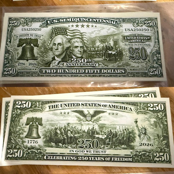 Pack of 20 – U.S. 250th Anniversary Semiquincentennial Commemorative Bills Funny 4th of July Gift CH07 911722