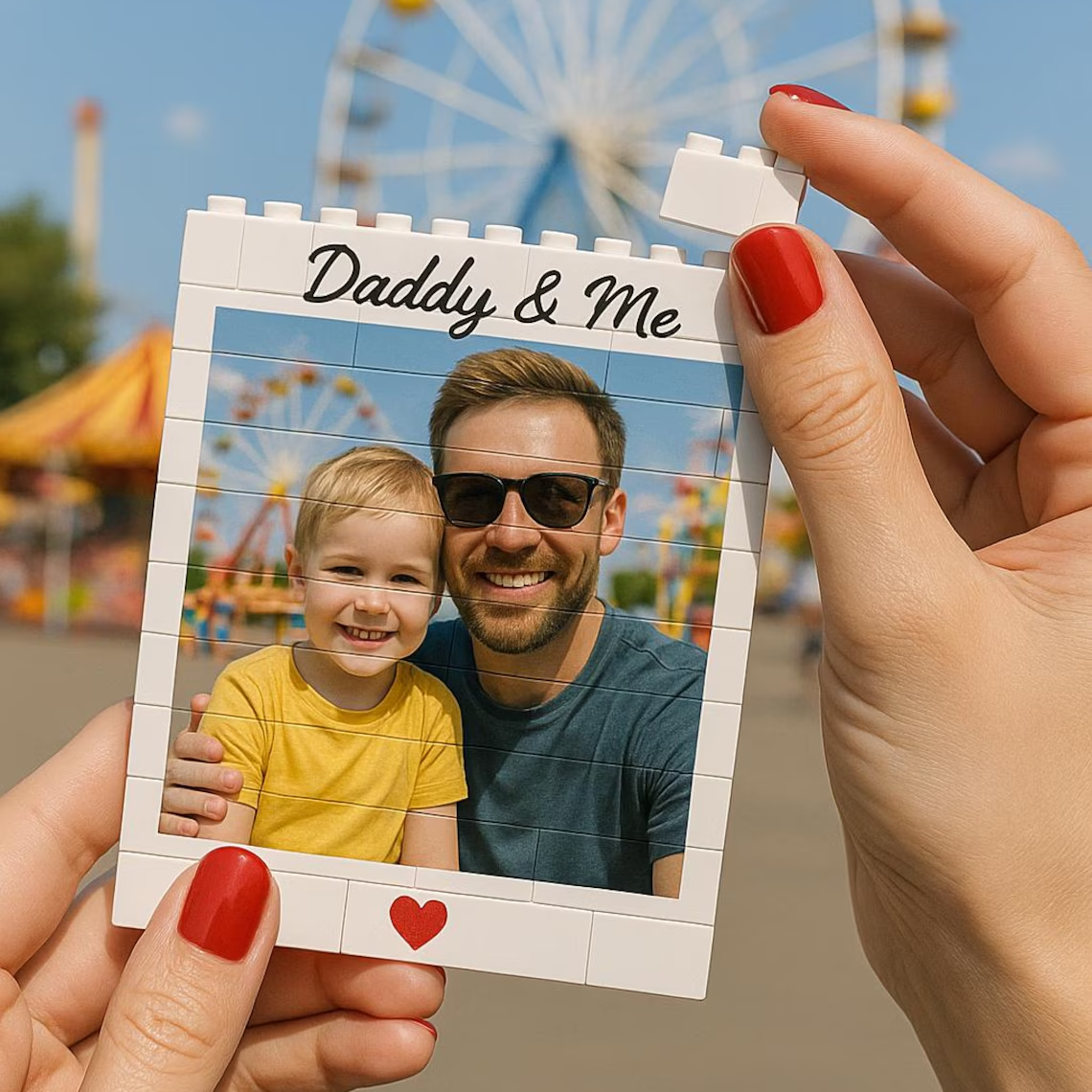 Custom Photo Daddy And Me Building Brick Blocks Happy Father's Day TH10 169919
