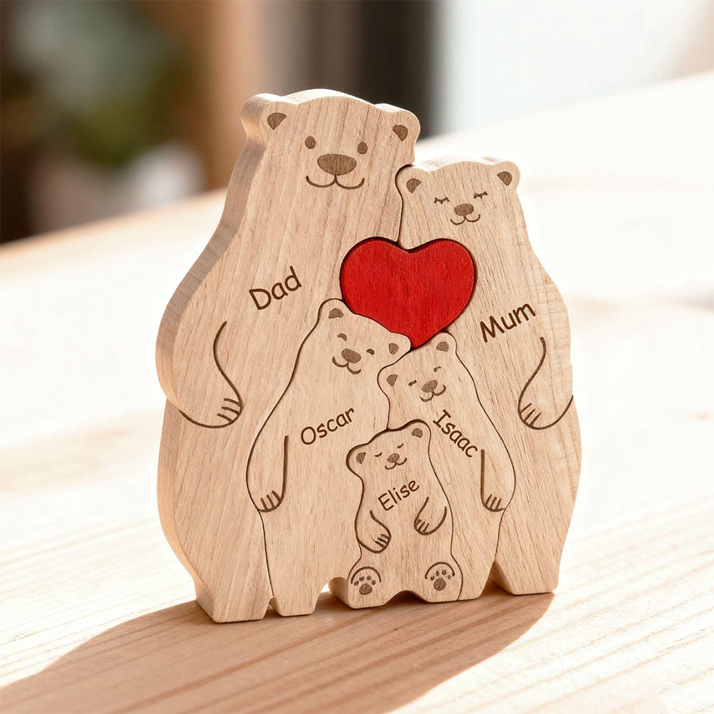 Custom Family Bear Puzzle, Engraved Family Name Puzzle Mother's Day Gift, Family Home Decor HA75 920734