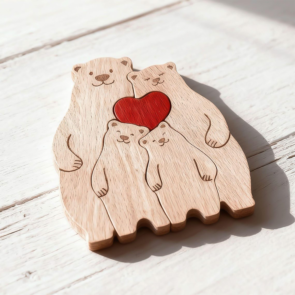 Custom Family Bear Puzzle, Engraved Family Name Puzzle Mother's Day Gift, Family Home Decor HA75 920734