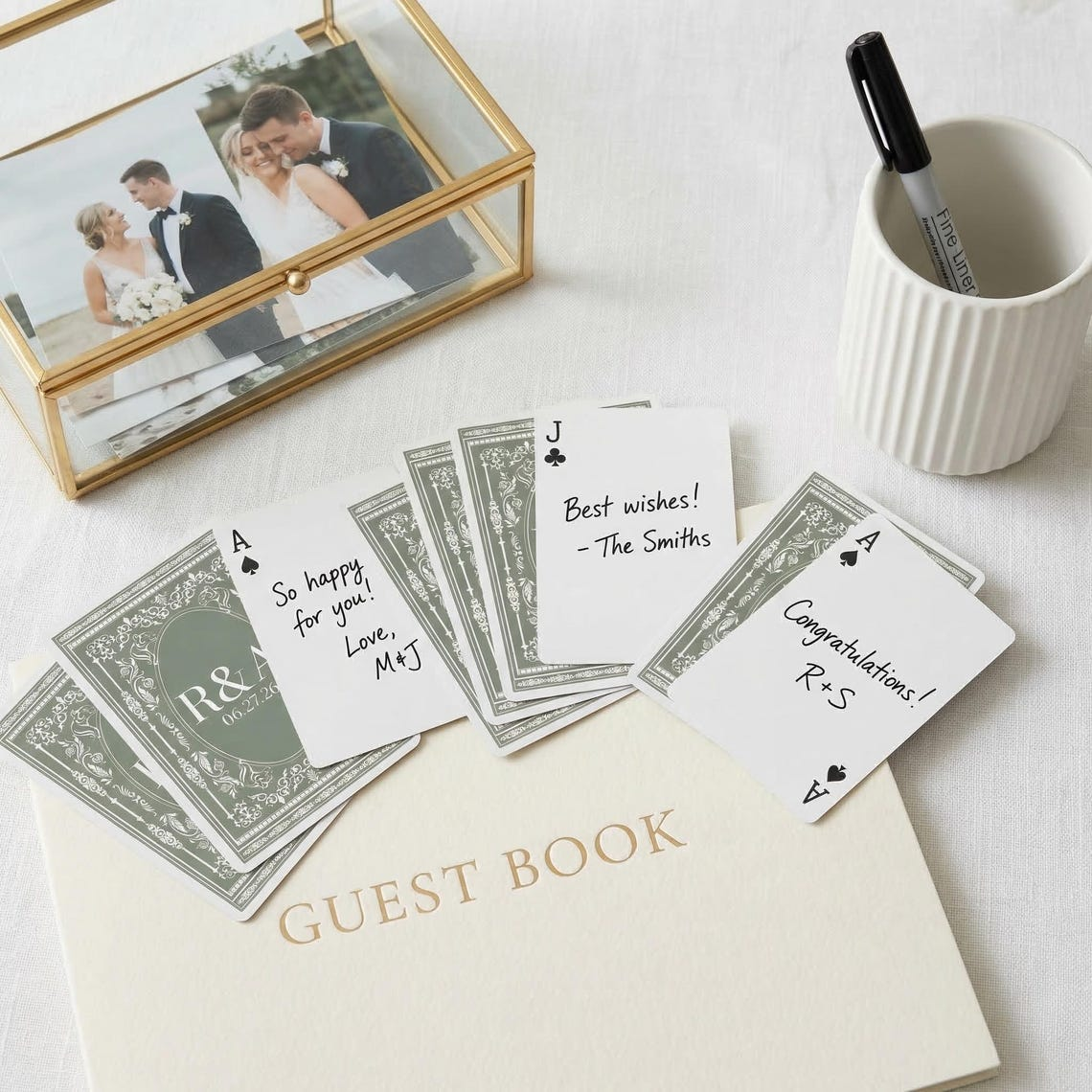 Monogram Bride Groom Wedding Guest Book - Personalized Playing Cards TH10 170577
