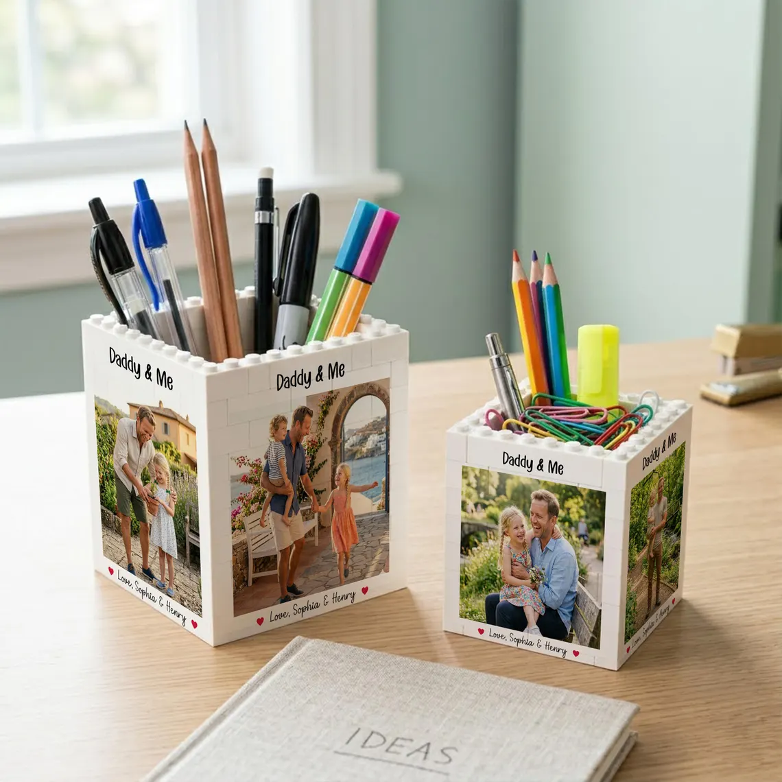 Custom Photo Daddy & Me Brick Pencil Pot Gift For Dad TH10 169997