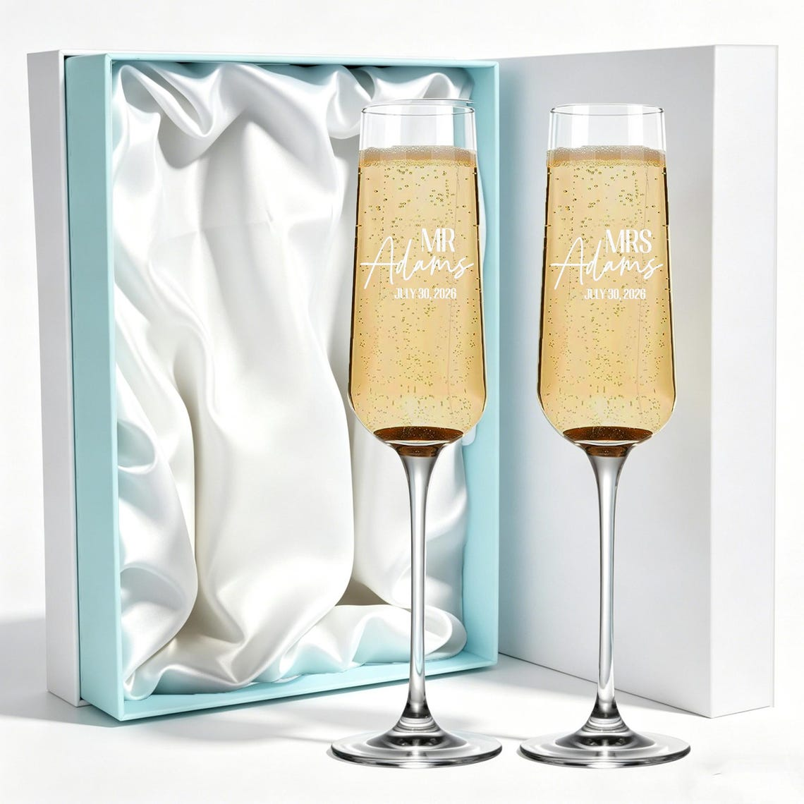 Personalized Custom Name Wedding Champagne Flutes, Mr & Mrs Toasting Glasses TH10 171235