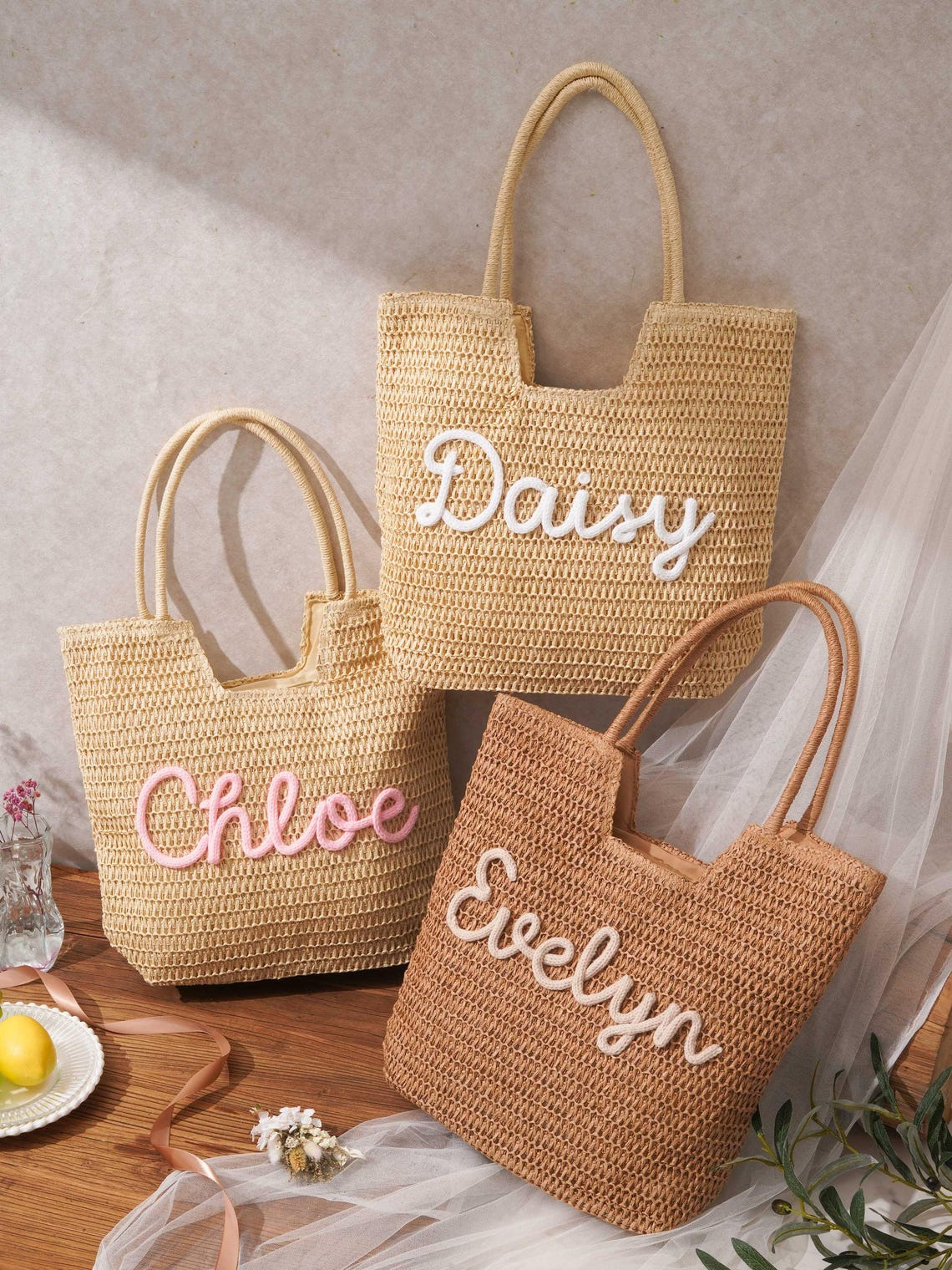 Personalized Straw Beach Tote, Bridesmaid Tote Bags, Girls Trip Pool Bag TH10 170443