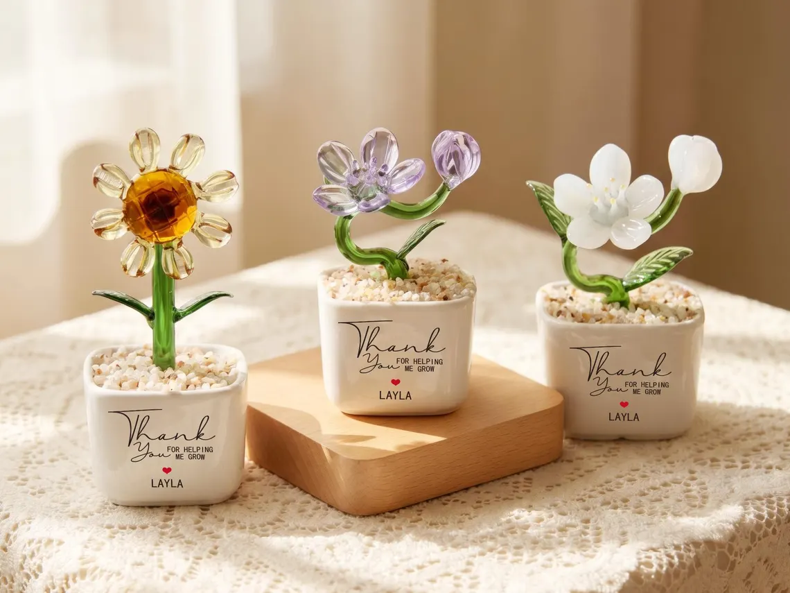 Glass Plant Pot, Personalized Name Mini Glass Flower, Teacher Appreciation Desk Table Decoration TH10 170207