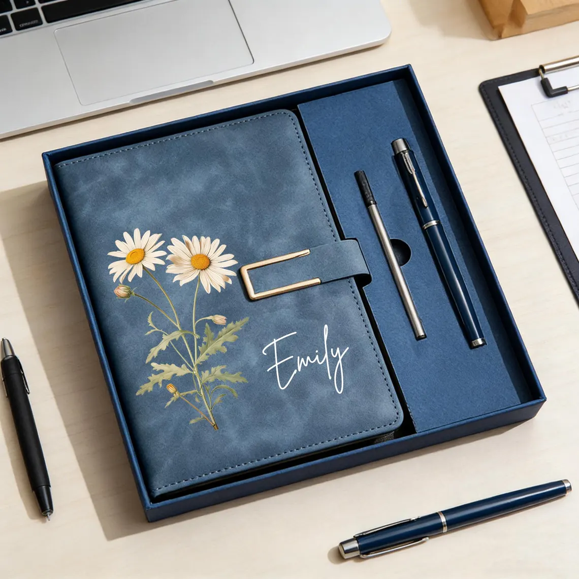 Custom Name Personalized Birth Flower Notebook & Pen Set, Birth Month Flower Journal TH10 170209