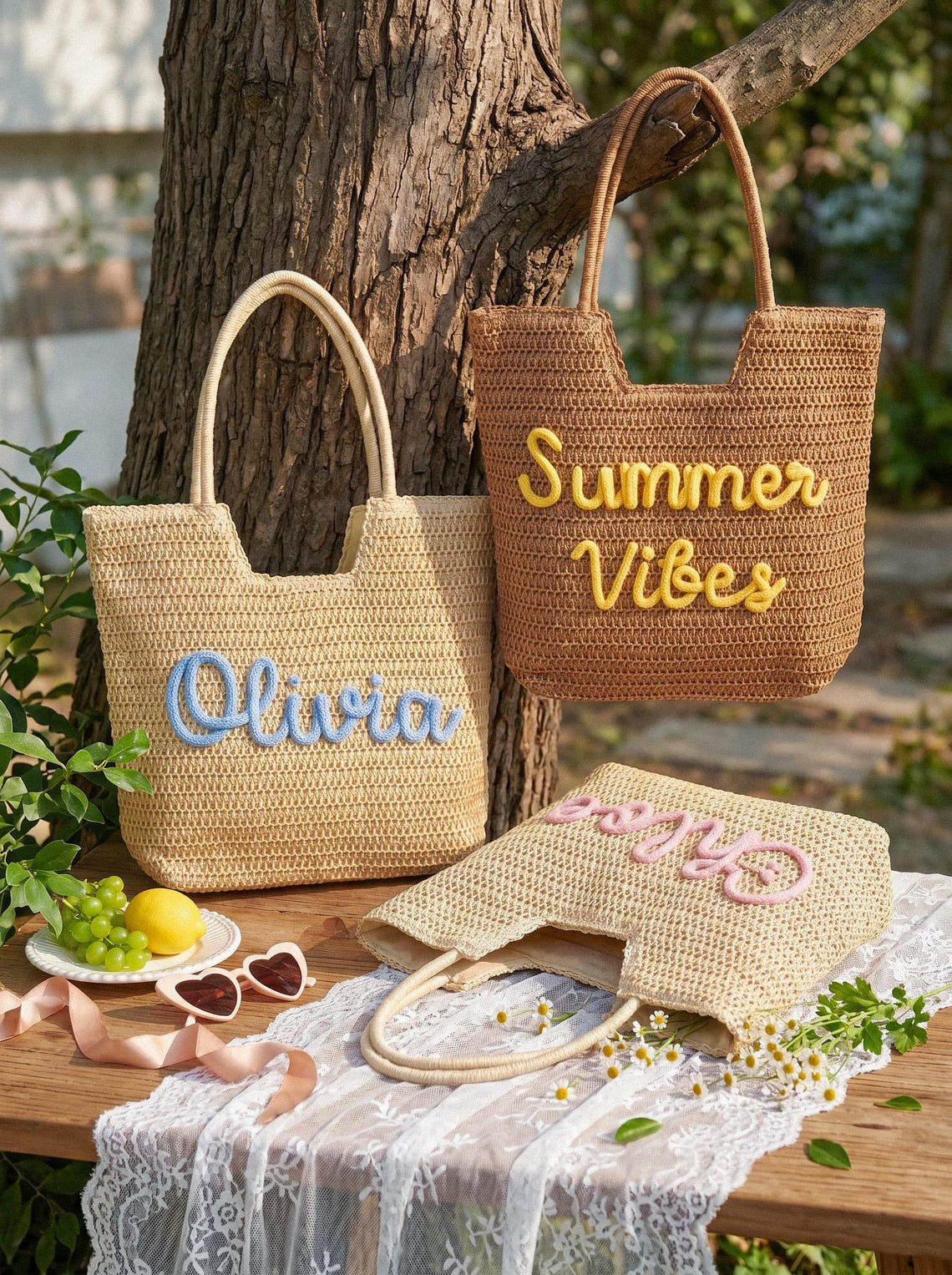 Personalized Straw Beach Tote, Bridesmaid Tote Bags, Girls Trip Pool Bag TH10 170443