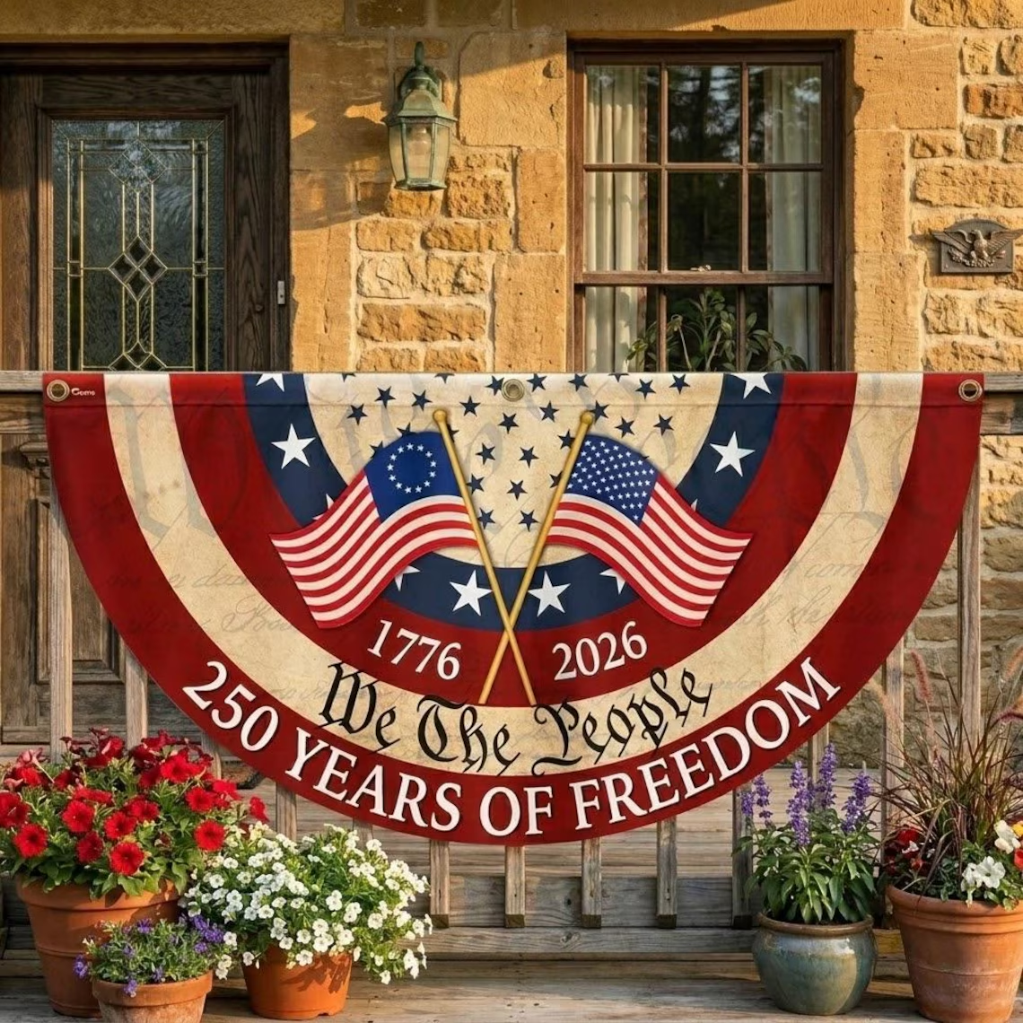 We The People 250 Years Of Freedom 1776-2026 Non-Pleated Fan Flag TH10 169977