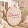 Personalized Pink Stripe Baby Name Hoop, Floral Embroidered Nursery Decor TH10 170435