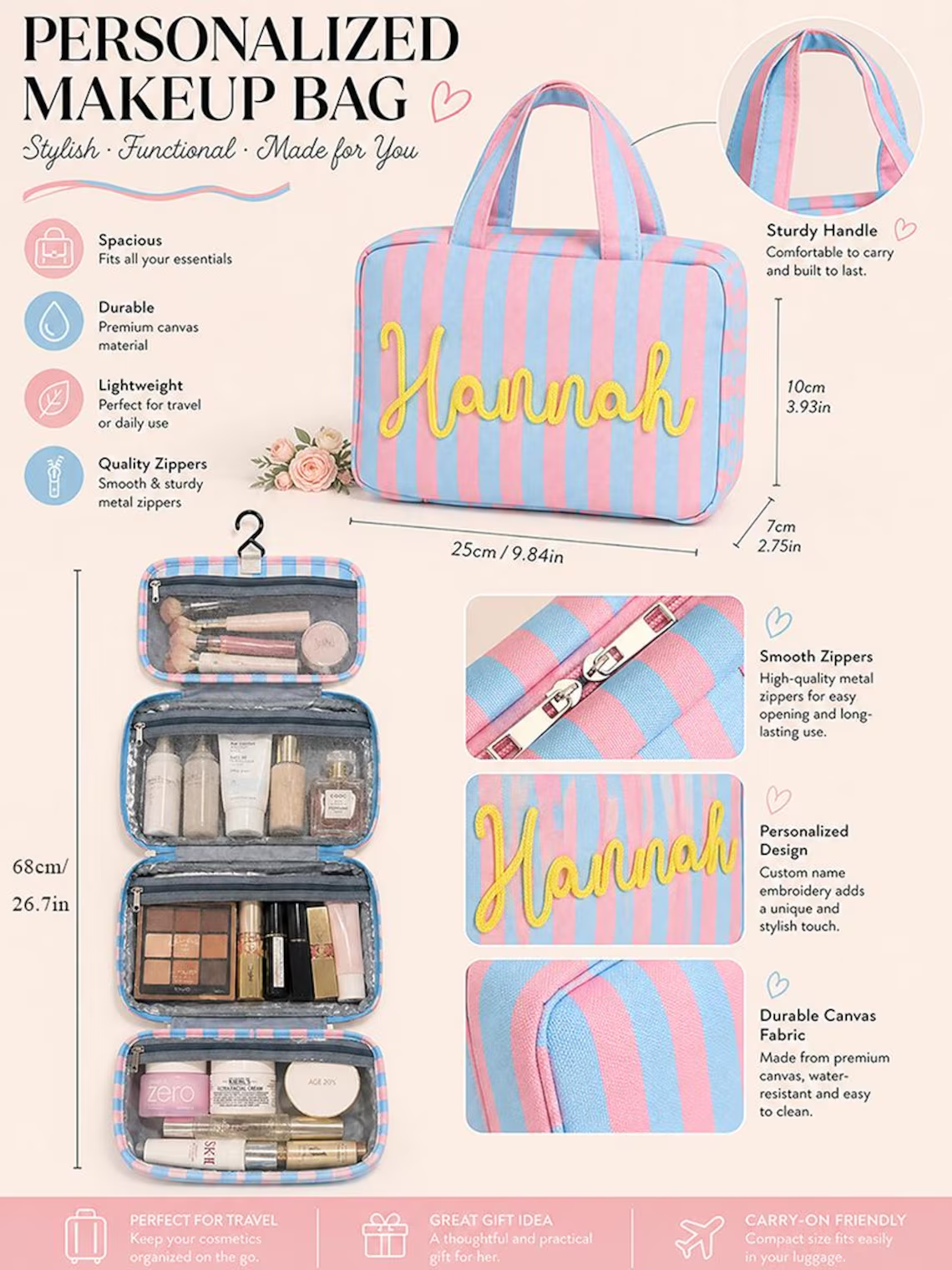 Custom Expandable Toiletry Bag, Personalized Hanging Travel Makeup Bag TH10 170301