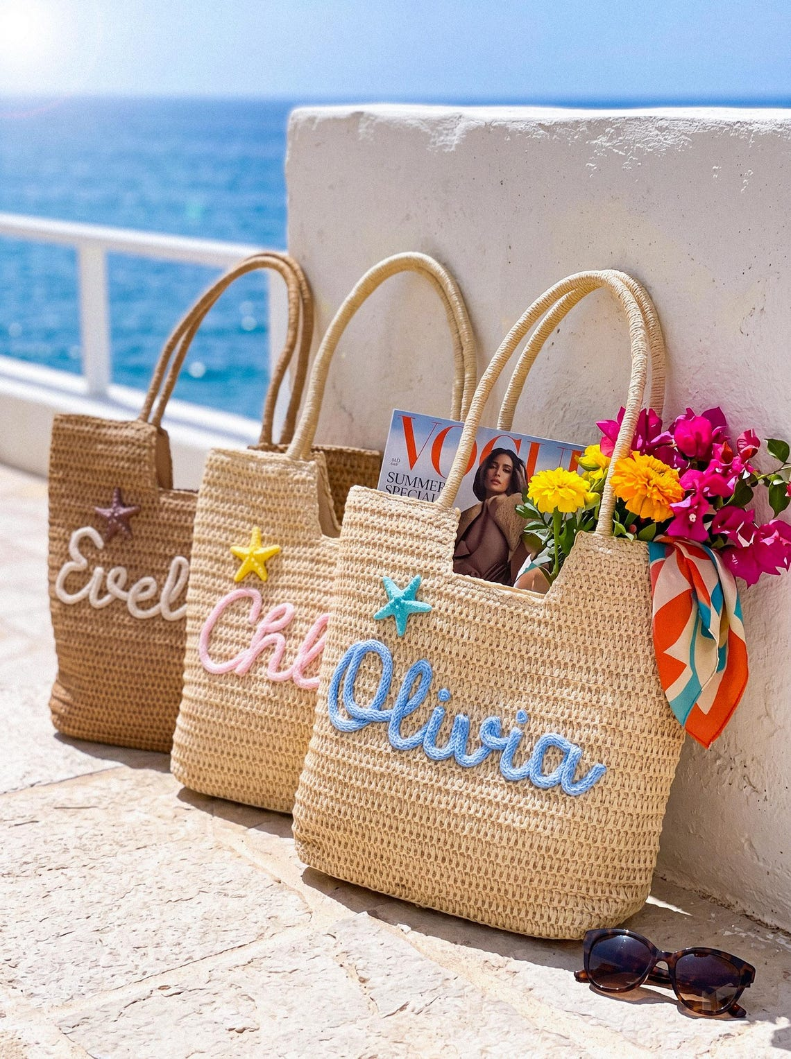 Personalized Straw Beach Tote, Bridesmaid Tote Bags, Girls Trip Pool Bag TH10 170443