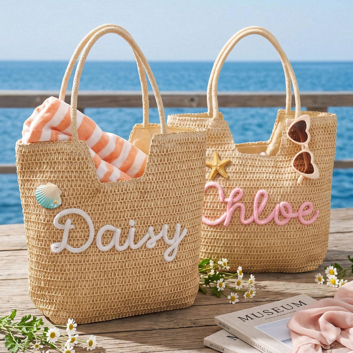 Personalized Straw Beach Tote, Bridesmaid Tote Bags, Girls Trip Pool Bag TH10 170443