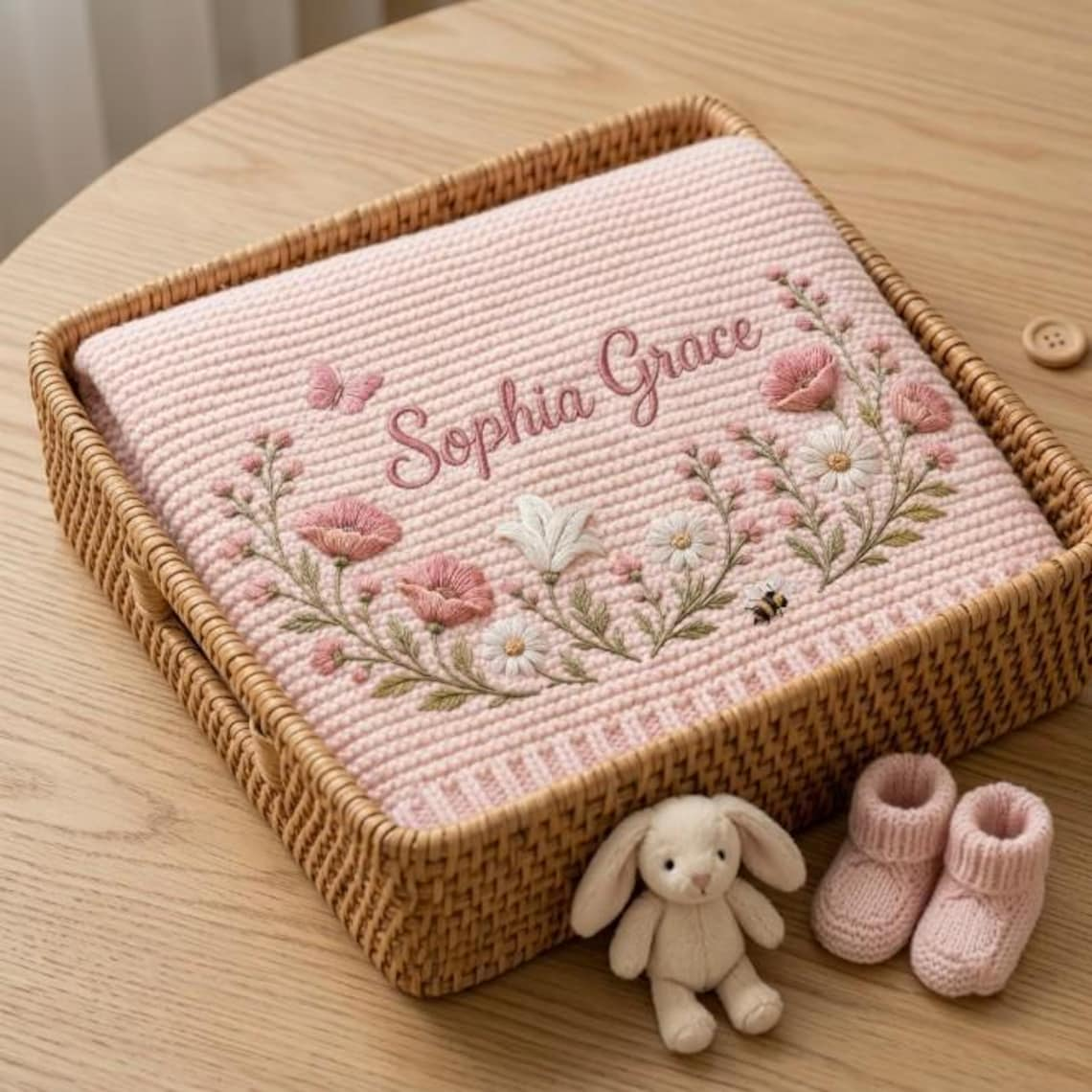 Custom Name Floral Butterfly Baby Embroidered Blanket TH10 171077