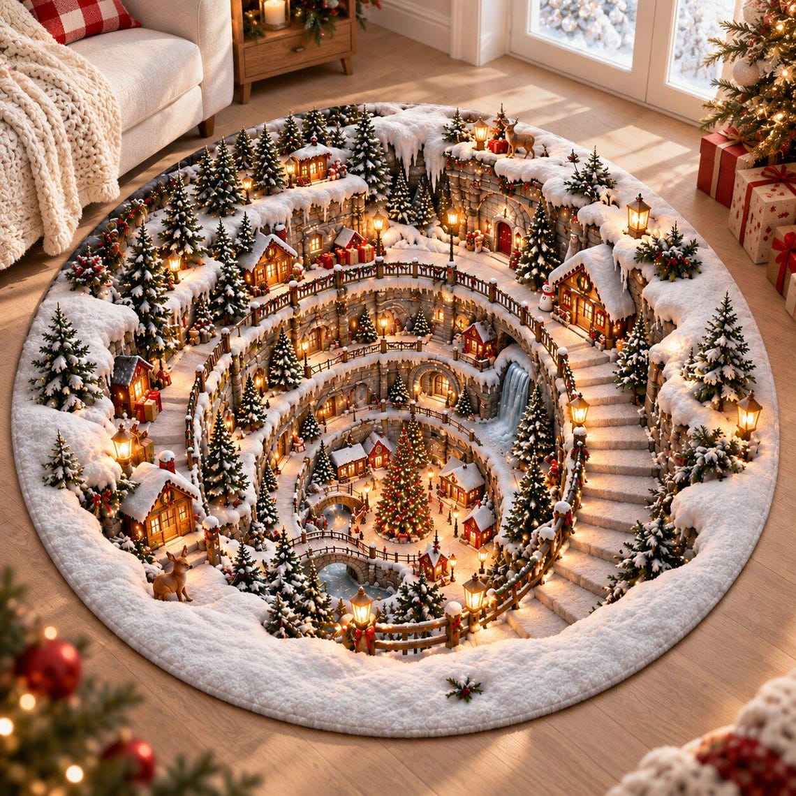 Winter Wonderland 3D Illusion Round Rug, Christmas Home Decor TH10 171423