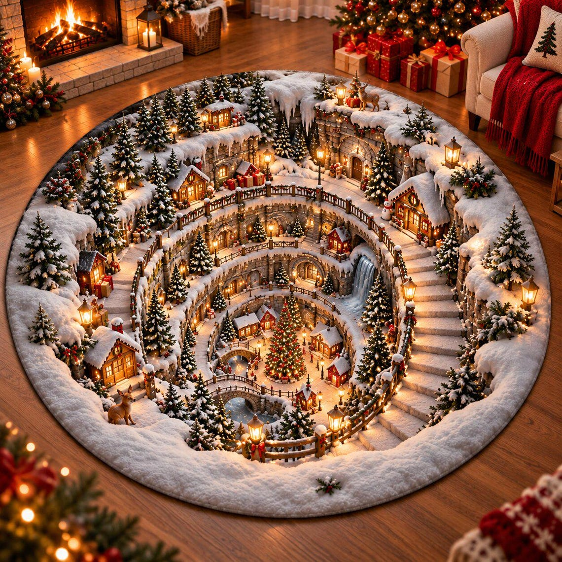 Winter Wonderland 3D Illusion Round Rug, Christmas Home Decor TH10 171423
