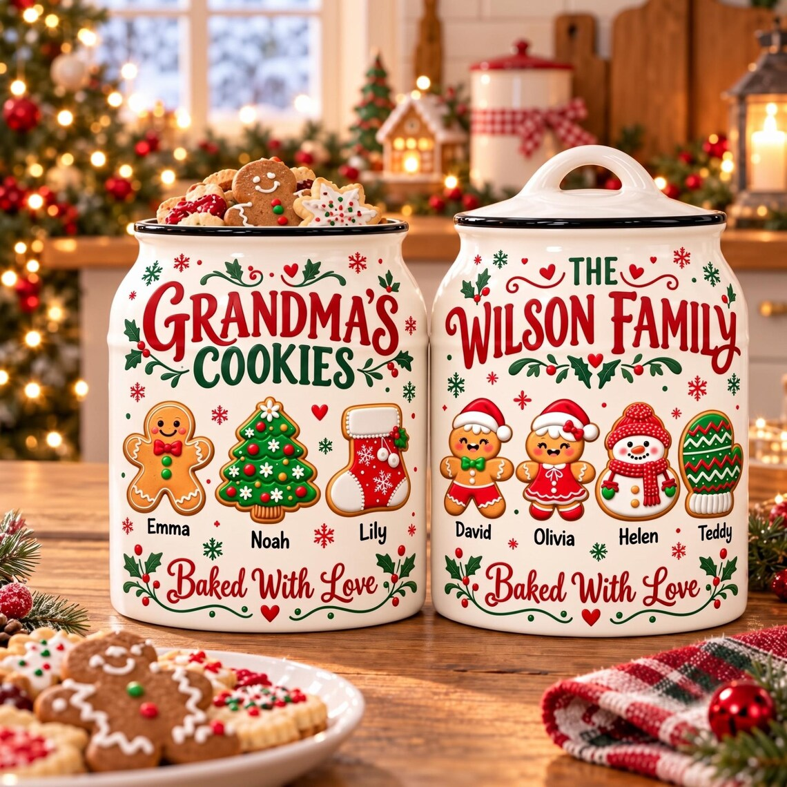 Personalized Christmas Cookie Jar, Custom Family Member Name TH10 171493