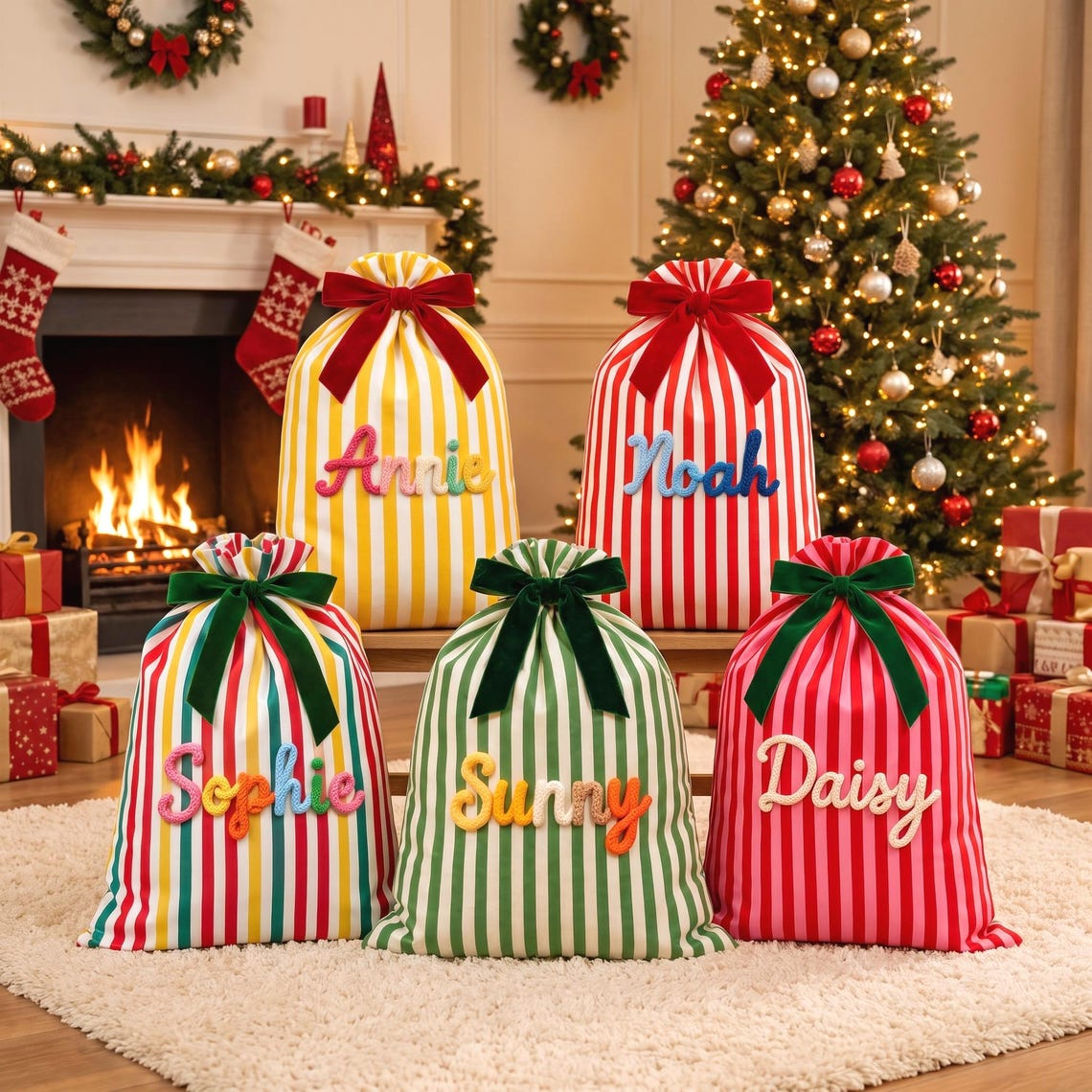Custom Name Striped Christmas Sacks For Kid TH10 171615