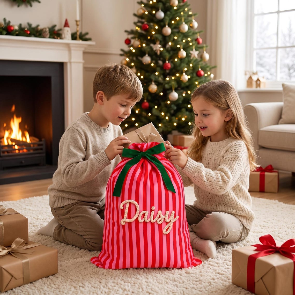 Custom Name Striped Christmas Sacks For Kid TH10 171615