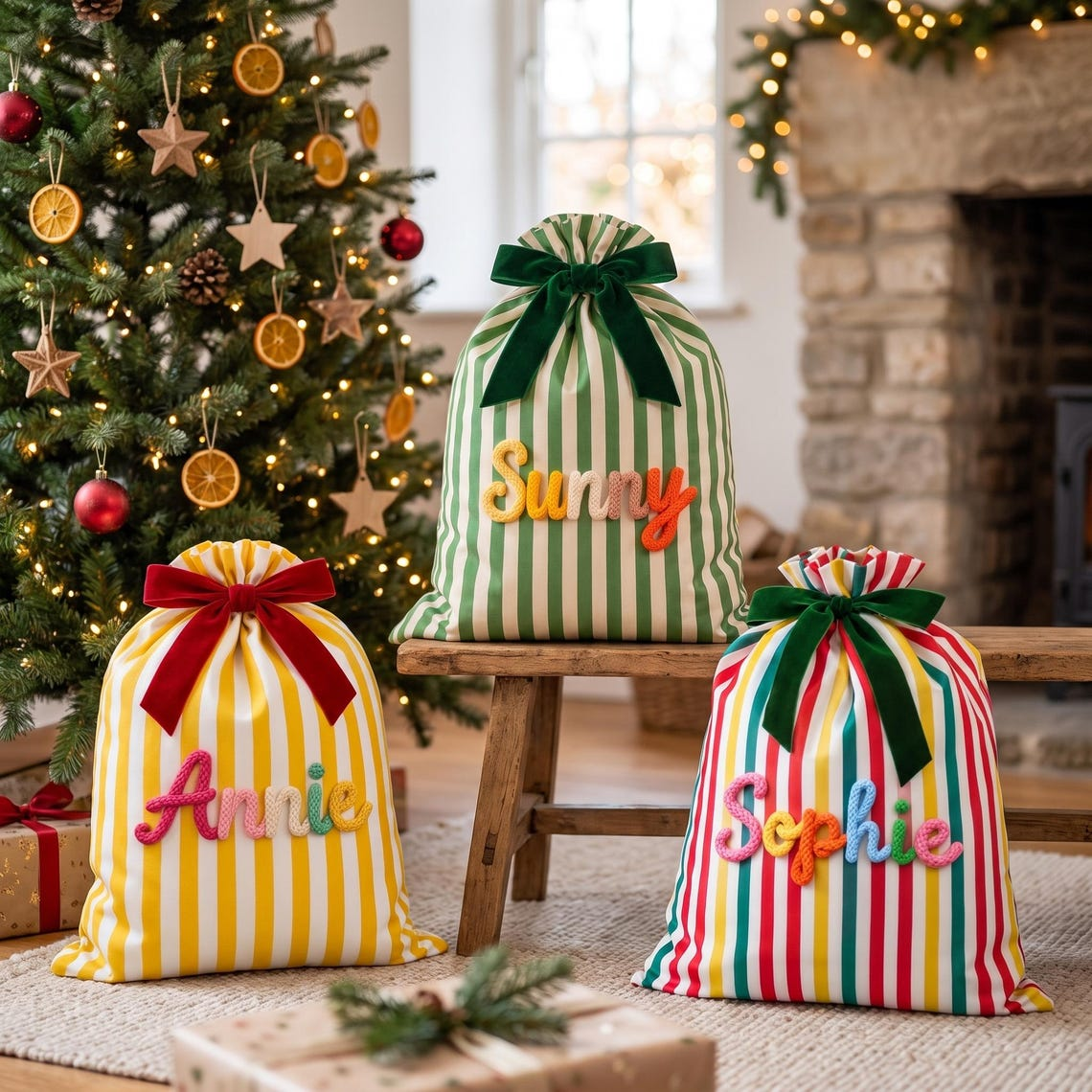Custom Name Striped Christmas Sacks For Kid TH10 171615
