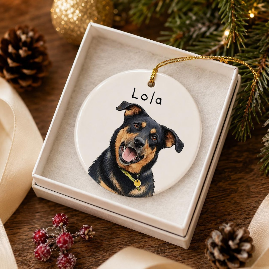 Custom Water Color PhotoCeramic Ornament, Christmas Gift For Dog Cat Lover TH10 171685